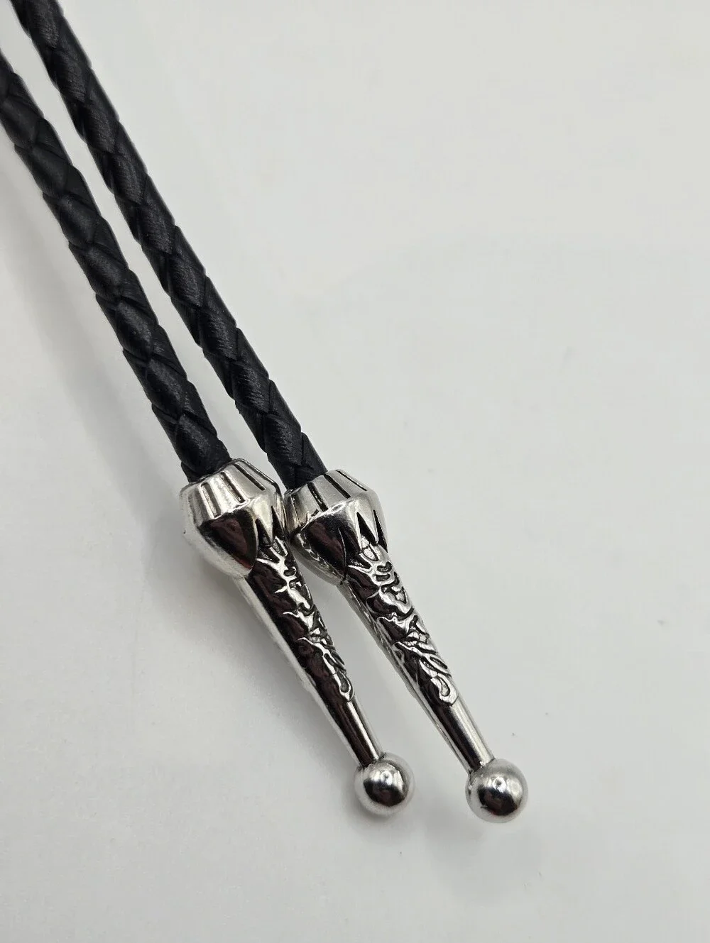 Lapis Silver Skull Western Bolo Tie Punk Pirate Goth Leather Braid Rockstar 70s
